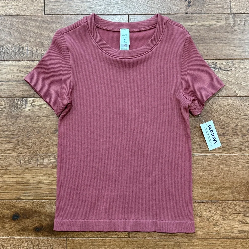 Old Navy Girls Ribbed Crewneck Go Dry Short-Sleeve Shirt - Size L (10/12)
